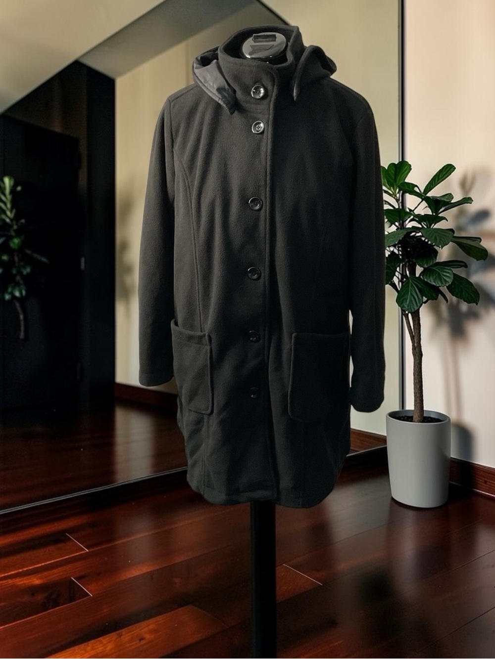 (NWOT) Woman Within Hooded Pea Coat in Black P:24.5” L:33”